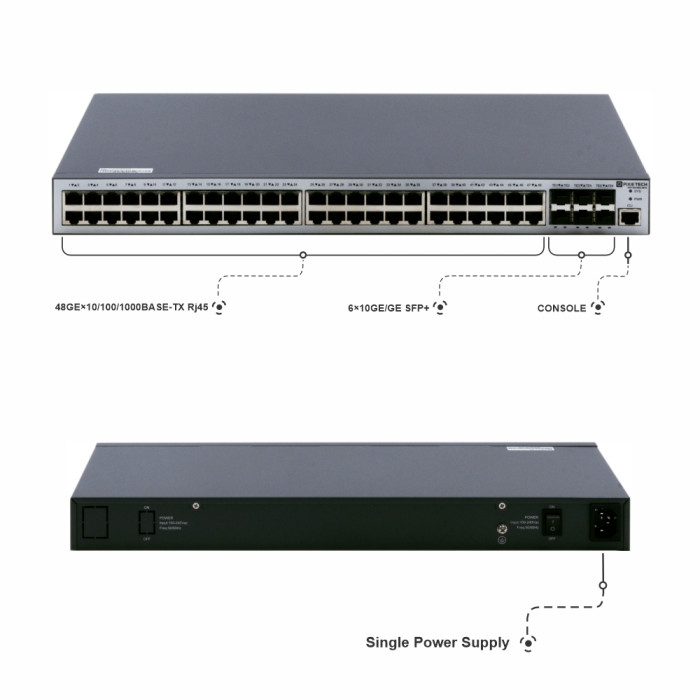 Управляемый коммутатор уровня 3, 48 порта 100/1000BaseT, 6 порта 1/10G SFP+